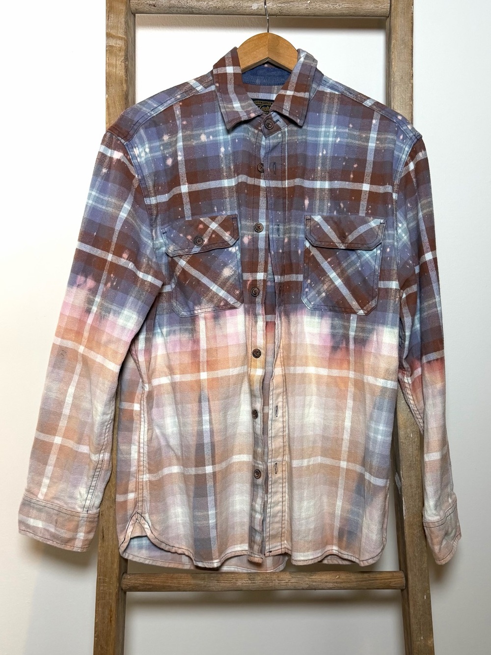 Jachs Ombre Bleached Plaid Button-Down Shirt in Brown and Blue